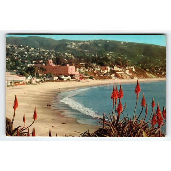Vintage Laguna Beach California Lithograph Postcard Heisler Park View - Picture 1 of 2
